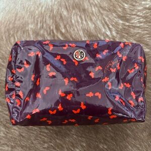 Tory Burch Burgundy Cosmetic Bag with Red Accents